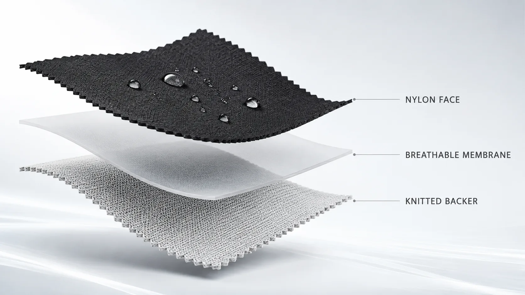 Three-layer waterproof breathable outdoor fabric construction