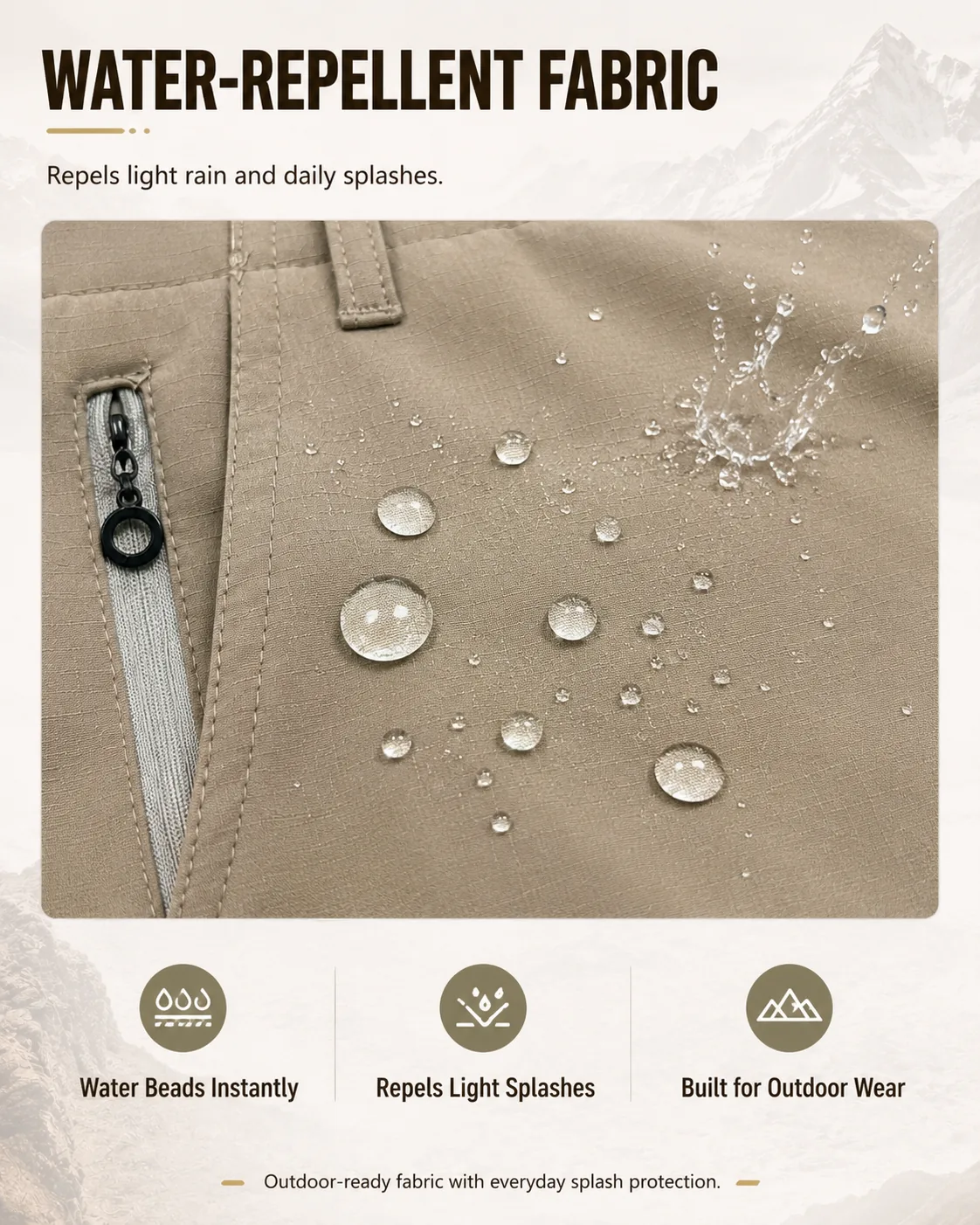 Water-repellent outdoor fabric surface