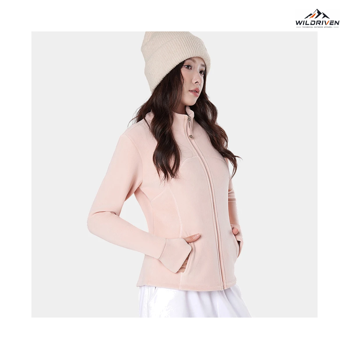 Women's Fitted Full-Zip Fleece Jacket warm color view for WILDRIVEN OEM and ODM development