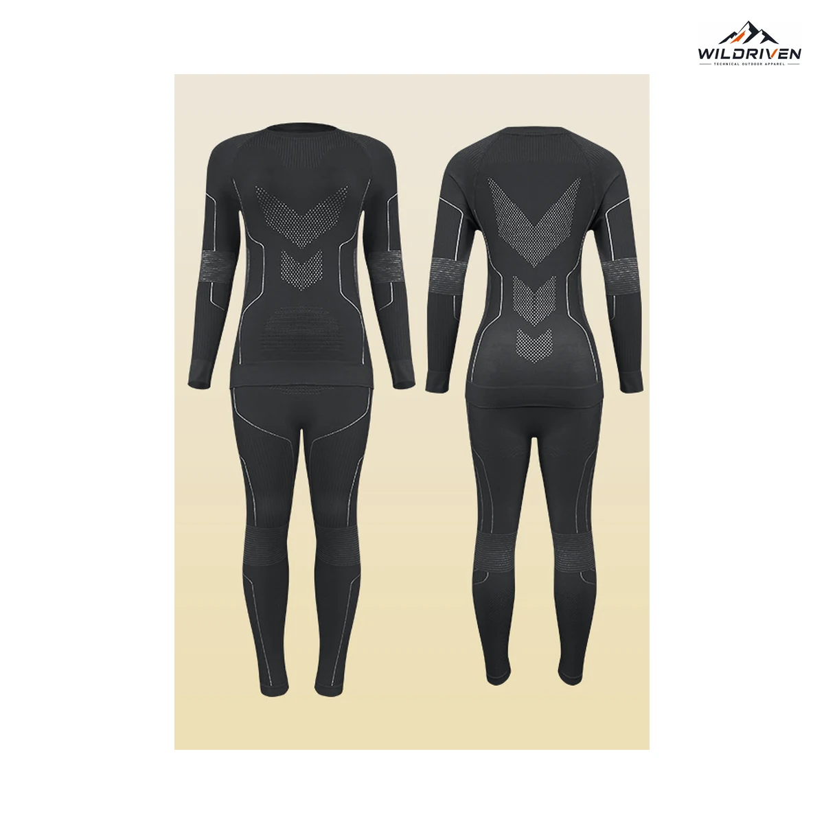 Outdoor Base Layer Set featured front and back set view for WILDRIVEN OEM and ODM development