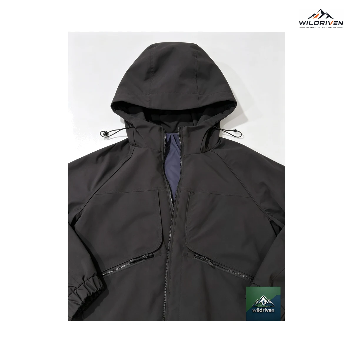Hooded Outdoor Shell Jacket front or detail view for WILDRIVEN OEM and ODM development