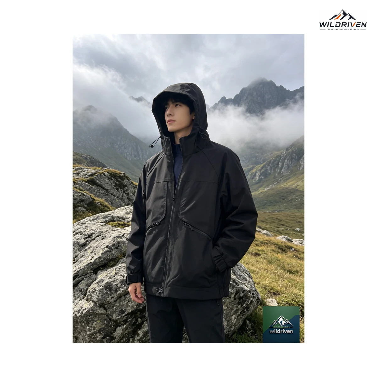Hooded Outdoor Shell Jacket application or color view for WILDRIVEN OEM and ODM development