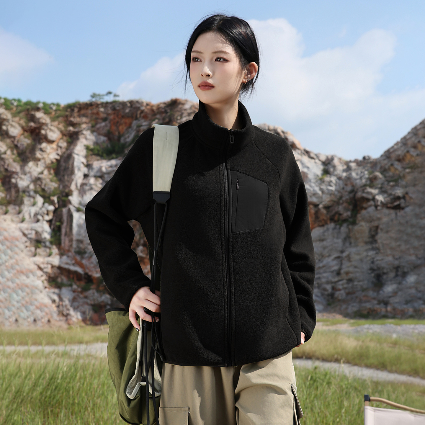 womens outdoor fleece jacket black