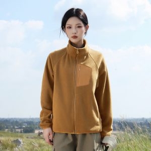womens outdoor fleece jacket mustard main