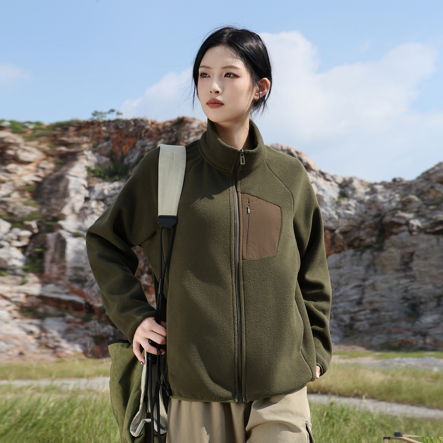 womens outdoor fleece jacket olive