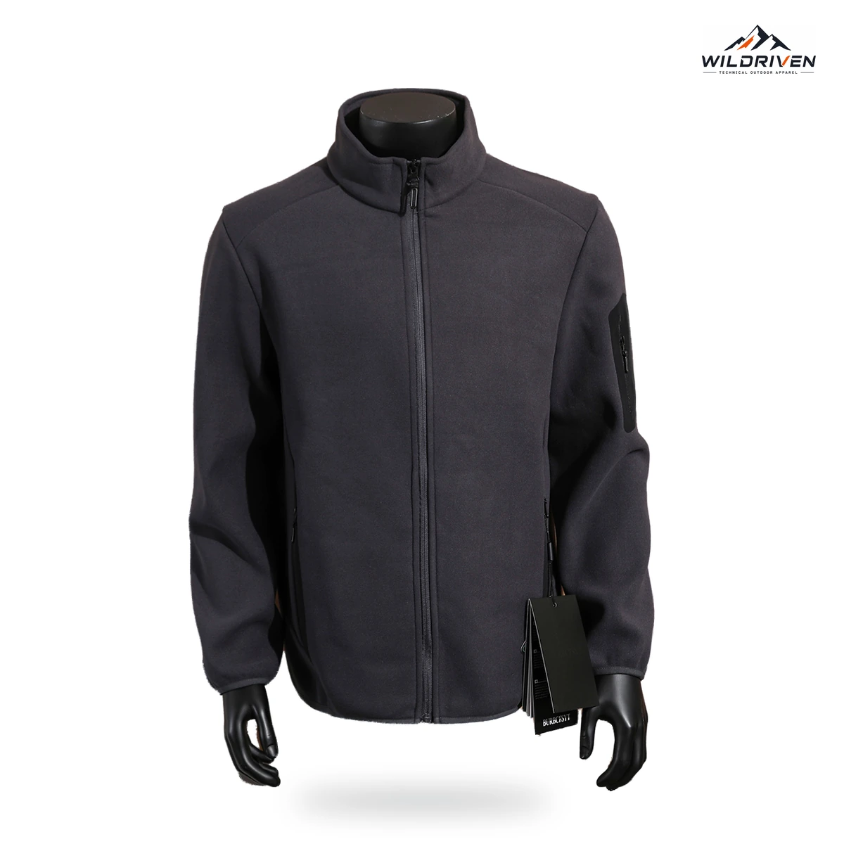 Unisex Stand-Collar Utility-Pocket Fleece Jacket featured front view for WILDRIVEN OEM and ODM development