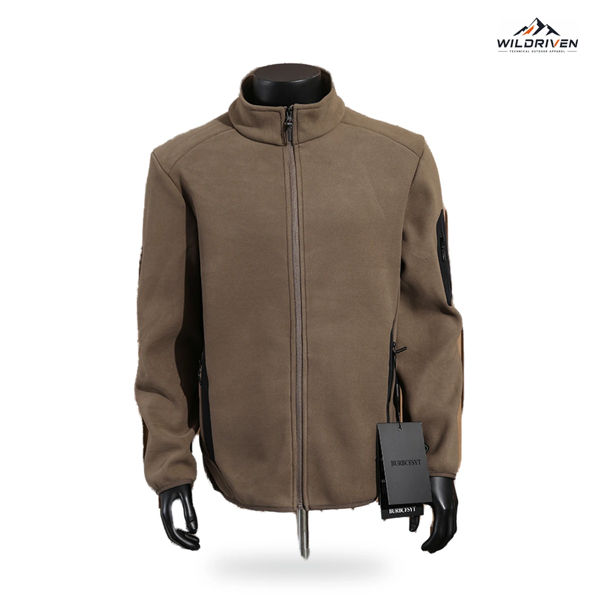 Unisex Stand-Collar Utility-Pocket Fleece Jacket alternate color front view for WILDRIVEN OEM and ODM development