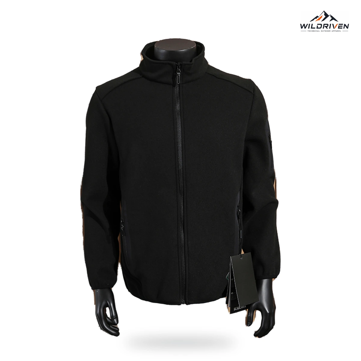 Unisex Stand-Collar Utility-Pocket Fleece Jacket dark color front view for WILDRIVEN OEM and ODM development