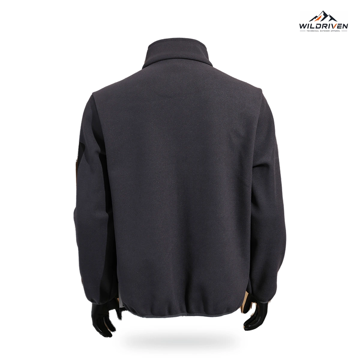 Unisex Stand-Collar Utility-Pocket Fleece Jacket back construction view for WILDRIVEN OEM and ODM development