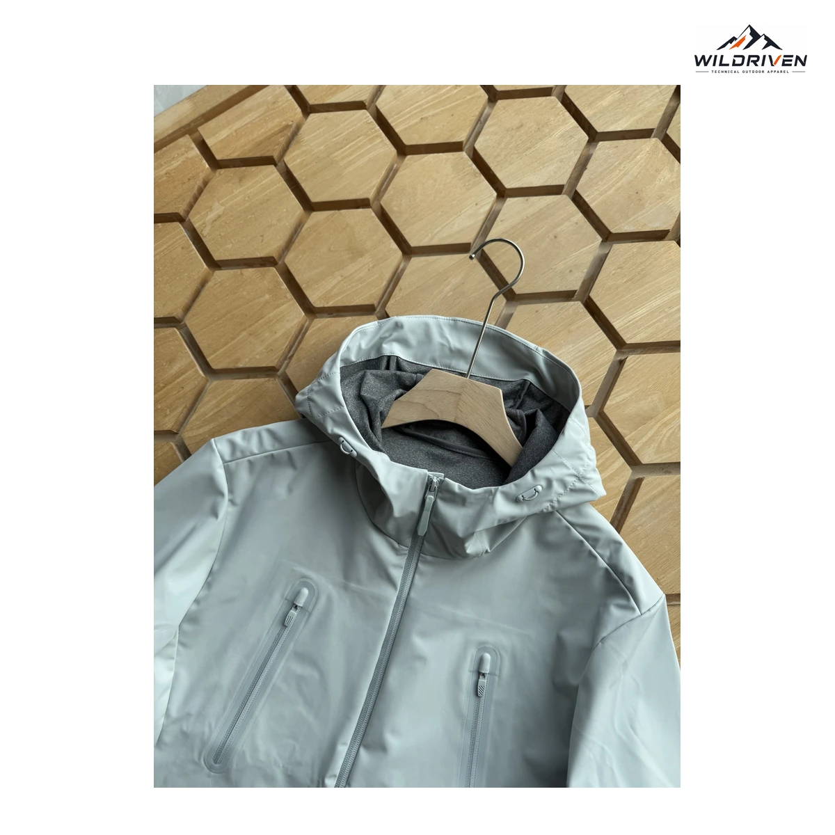 Fleece-Lined Multi-Pocket Hooded Jacket hood and chest detail for WILDRIVEN OEM and ODM development