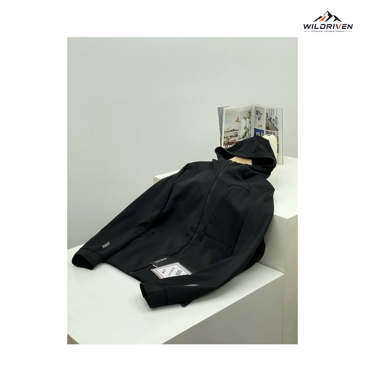 Contrast-Sleeve Hooded Zip Jacket dark color product view for WILDRIVEN OEM and ODM development